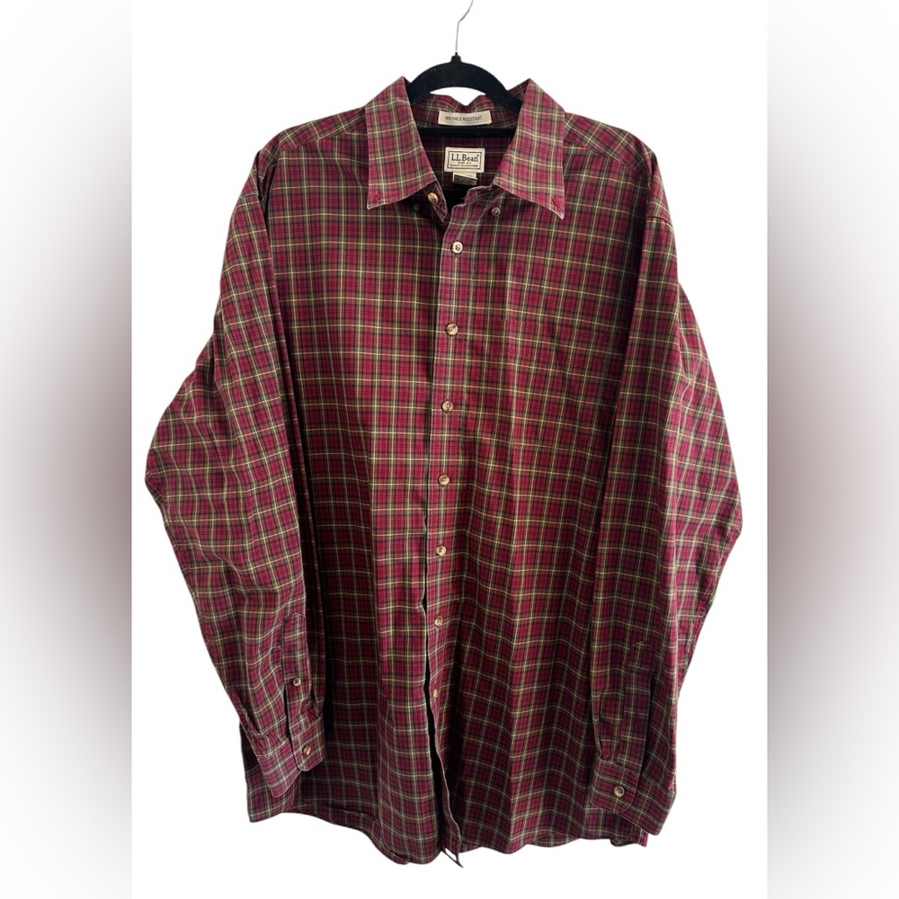 L.L. Bean Red Plaid Wrinkle Resistant Button Down Oxford - Size XL Tall